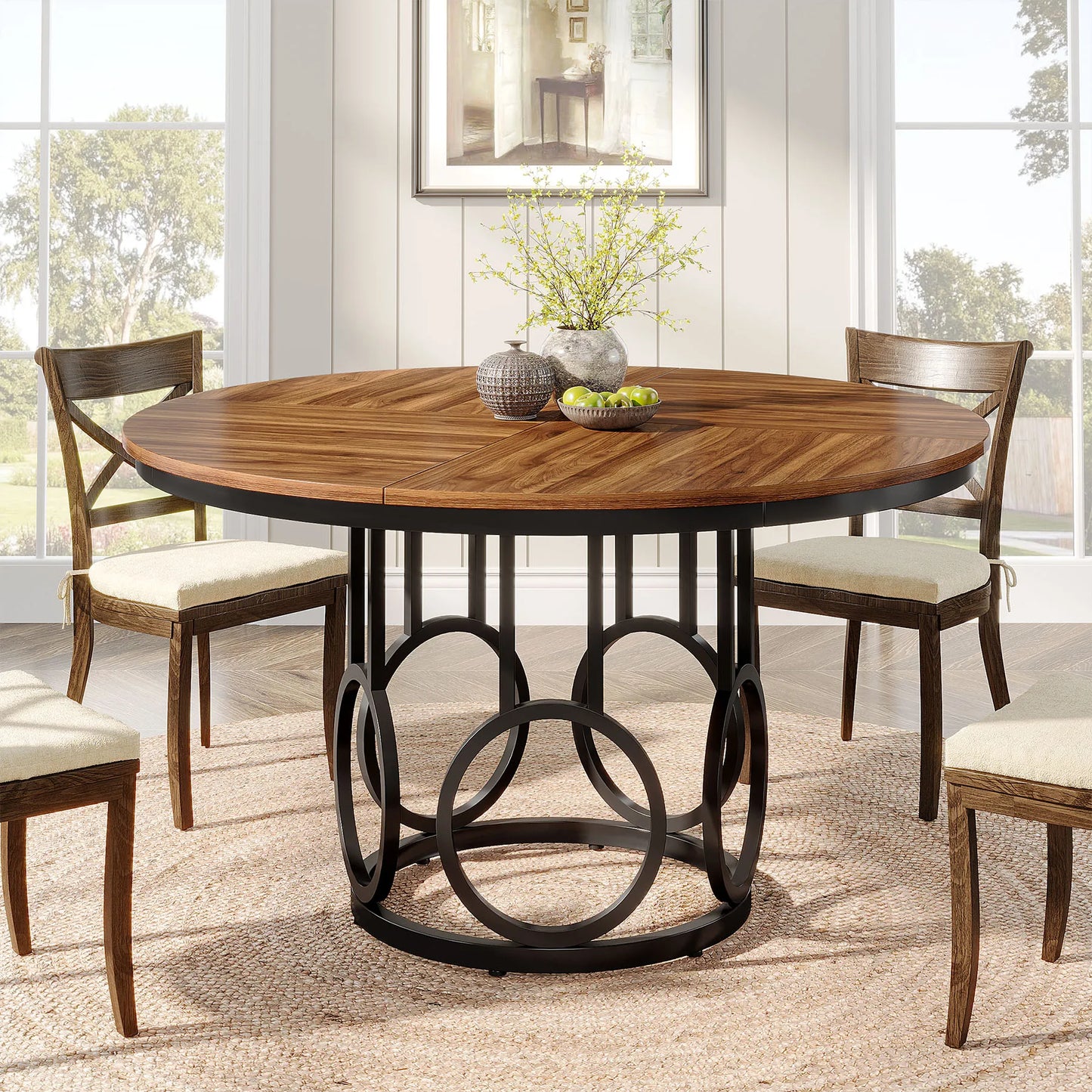 Tribesigns 47"Round Dining Table 4 People Farmhouse Kitchen Table Wooden Surface