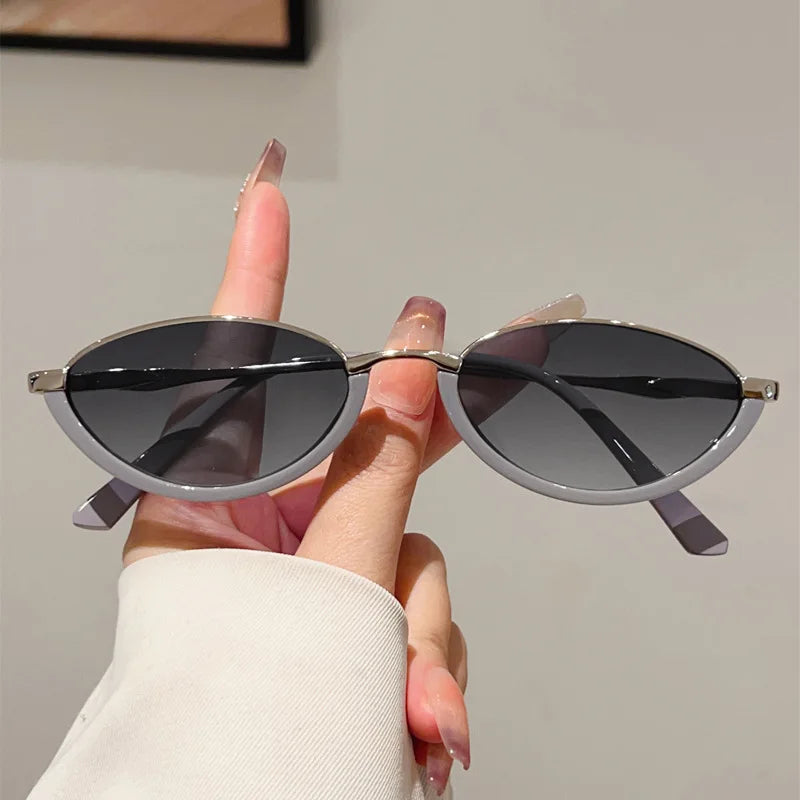 JNPCXI Small Cat Eye Fashion Women Double Color Sunglasses Retro Men Rivets Gradient Shades UV400 Sun Glasses