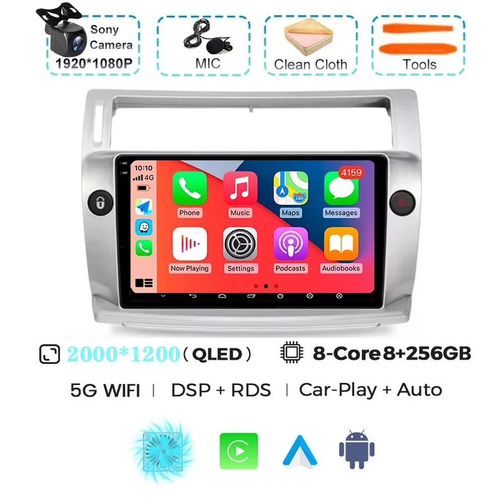 For Citroen C4 C-Triomphe C-Quatre 2004 - 2009  Carplay Auto Android 15 Car Radio Multimedia Video Player Navigation wifi 4G RDS