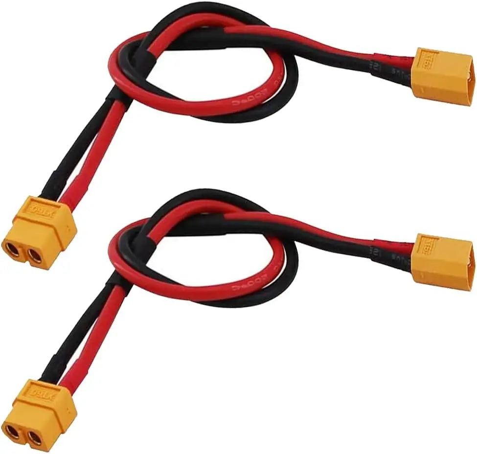 2-Pack XT60 Connector Plug Extension Cable Male to Female Adapter with 30CM 14AWG Silicone Wire for RC Lipo Battery
