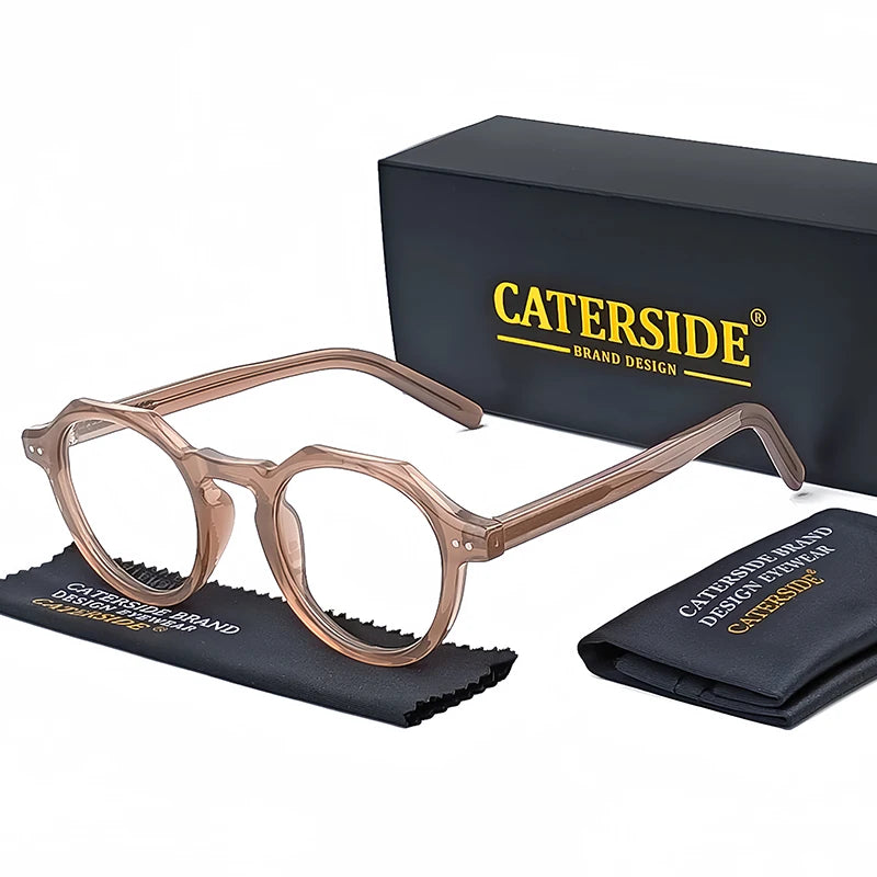 CATERSIDE Retro Polygonal Glasses Men TR Frame High Quality Eyeglass for Women Transparent Lenses Business Eyewear