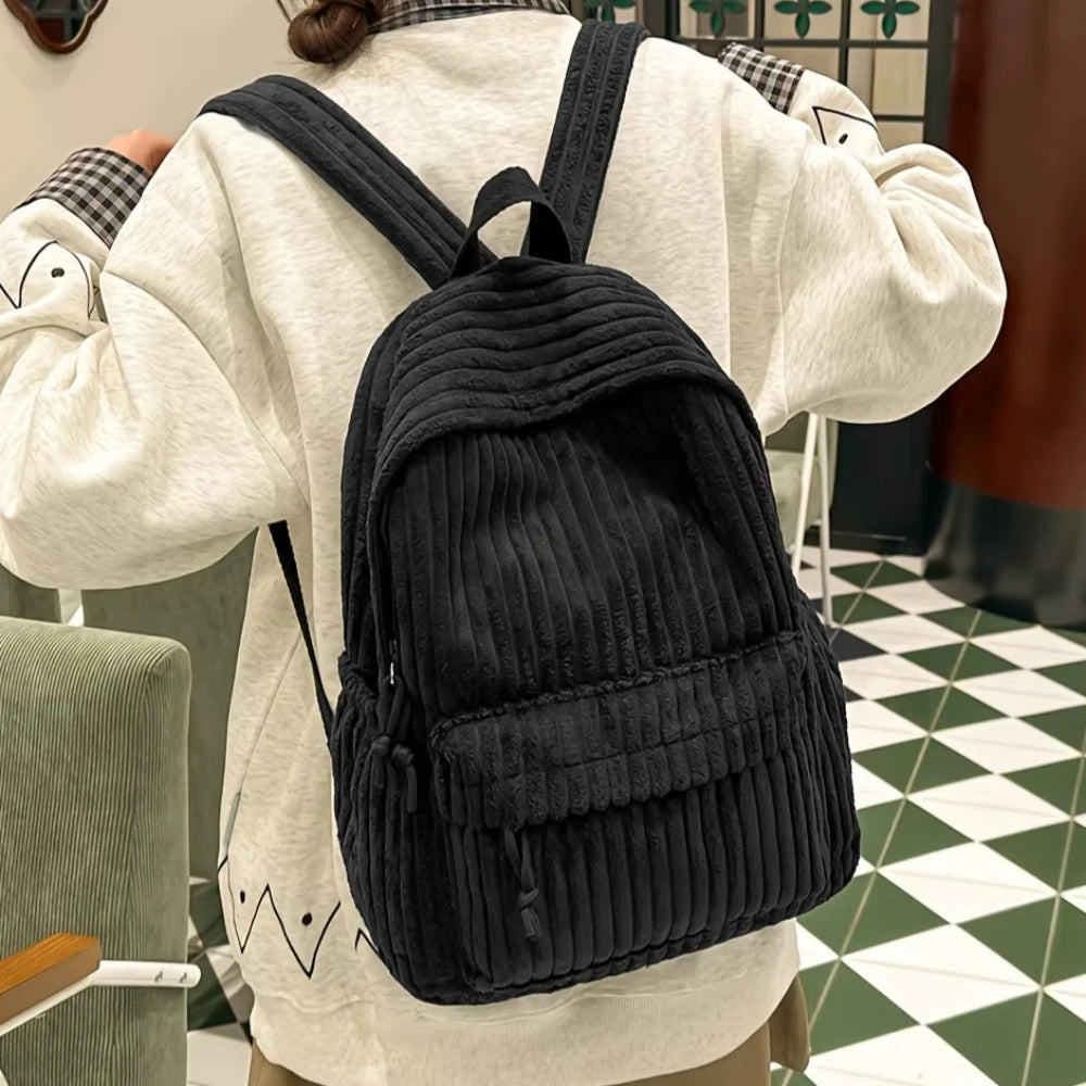 Korean Style Corduroy Backpack, Women's New Versatile Backpack, Student Travel Backpack, Large Capacity Backpacks for Commuting
