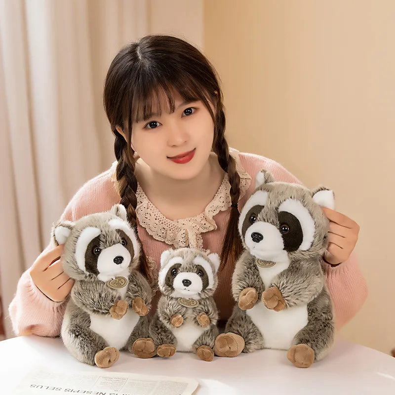 Kawaii Simulation Raccoon with Bells Cloak Plush Toy Cute Lifelike Procyon Animal Stuffed Dolls Kids Birthday Gift for Children
