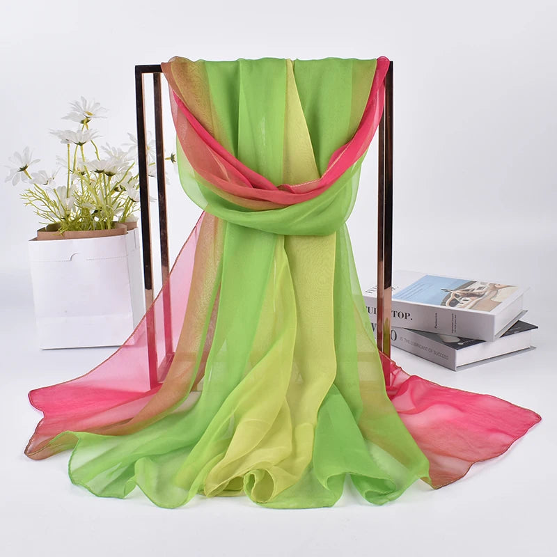 2023 Spring/Summer New Three Color Gradient Silk Scarf 75 * 180 Georgette Long Scarf