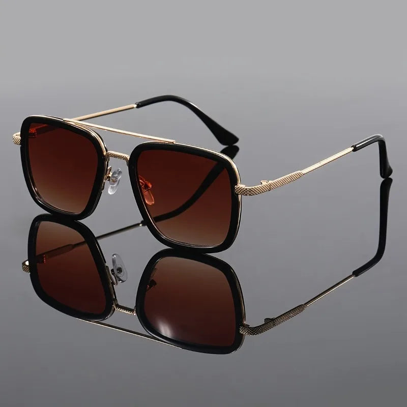 Men's Oversized Square Frame Fashion Glasses Dark to Amber Tint for Casual Streetwear Fashion Accessories Stylish Glasses