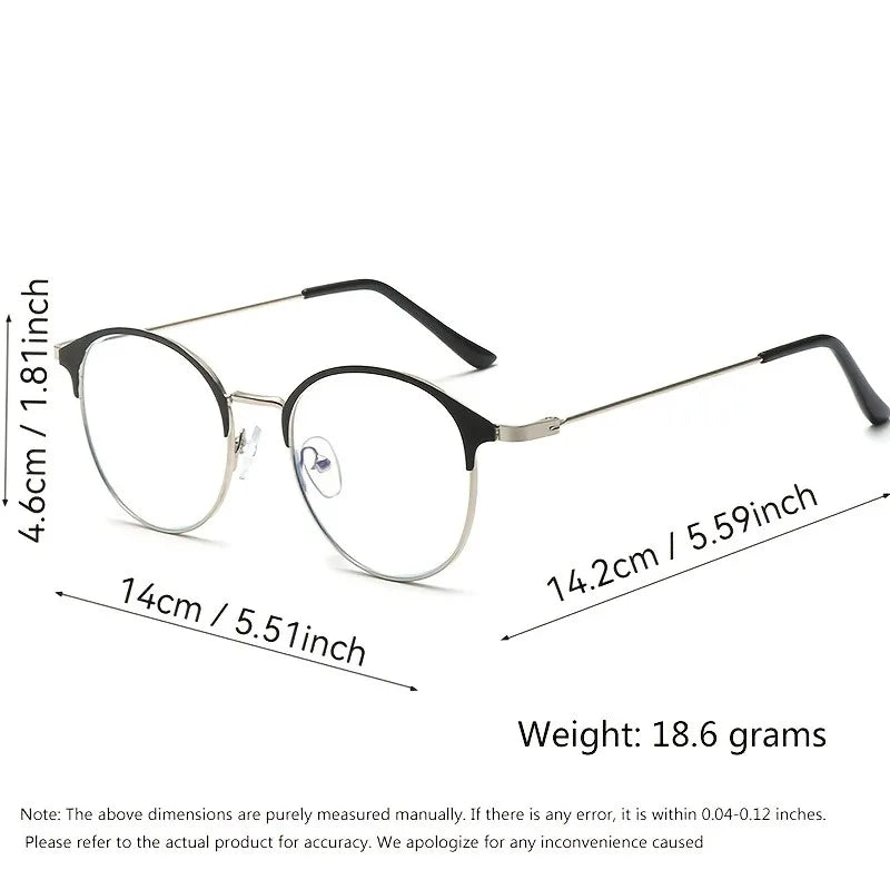 1 Pair Fashionable Unisex Round Full Frame Glasses, Stainless Steel Anti-Blue Light Clear Acrylic Lenses