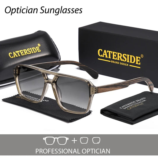 CATERSIDE Men's Aviator Optical Sunglasses Solid Wood Temple Custom Prescription Sun Glasses Women's Outdoor Travel Glasses