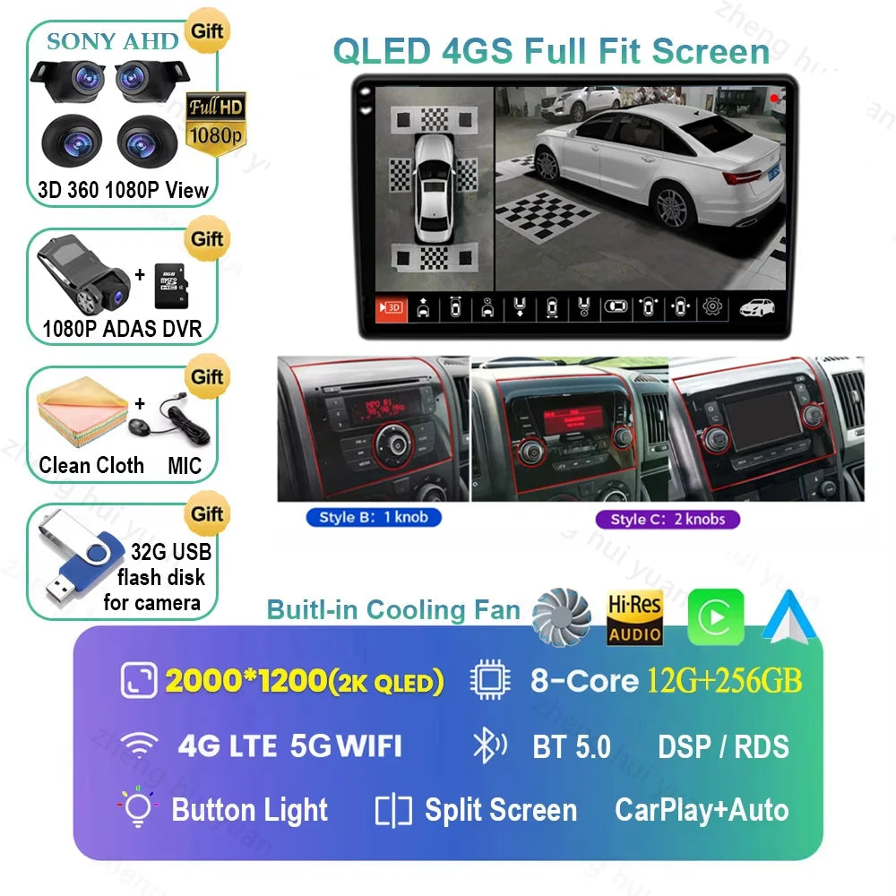 Android 16 Car Radio For Fiat Ducato 2005 2006 - 2023 Citroen Jumper Peugeot Boxer 2011-2015 Auto Carplay 2 din Autoradio 4G RDS