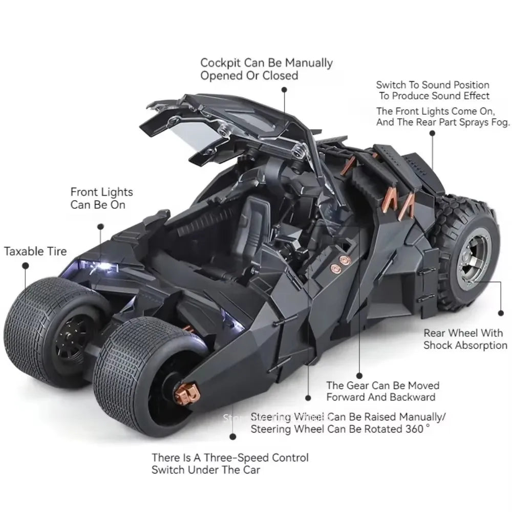 1:18 Batmobile 1995 Knight Model Toy Diecast Alloy Sports Car Front Wheel Steering Spray Function Vehice Children's Holiday Gift