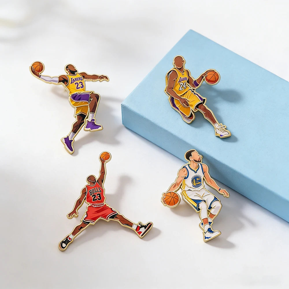 4pcs Football Player Enamel Brooch Set Creative Sport Metal Badges Punk Style Lapel Pins Jewelry Gift for Sports Fans