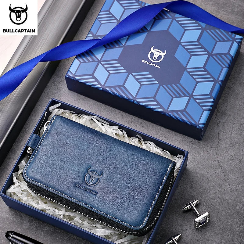 BULLCAPTAIN Men's Genuine Leather Key Case New Home Car Key Clip Men's Leather Key Case Mini Practical Key Chain Zipper Key Case