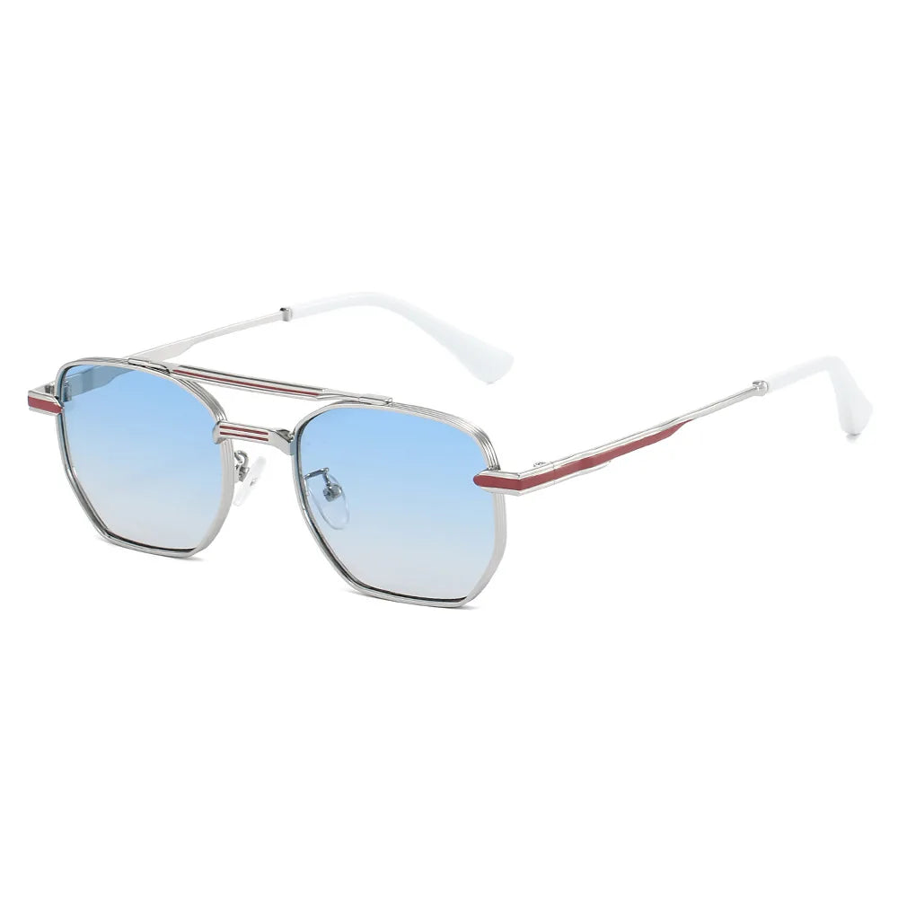 JNPCXI Fashion Pilot Double Bridges Men Sunglasses Silver Blue Gradient Shades UV400 WomenTrending Sun Glasses