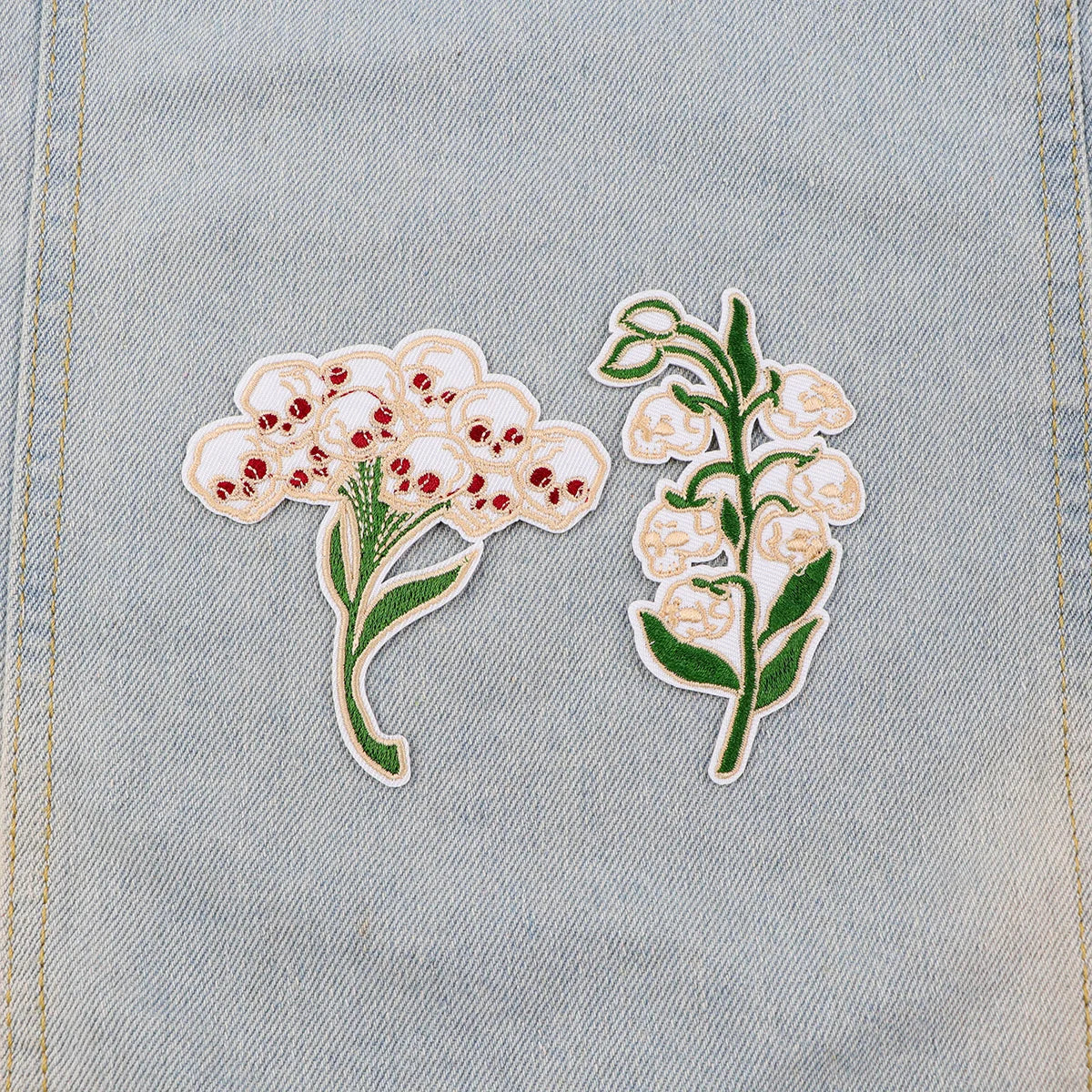 Skeleton Flowers Embroidery Patch Punk Iron On Patches For Clothing Thermoadhesive Patches On Clothes DIY Sew Badges