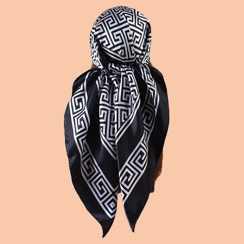 1pc Geometric Letter Print Satin Square Scarf Women's Spring Fashion Hair Accessory Can Be Used as Belt Bag Decor Silk Headband