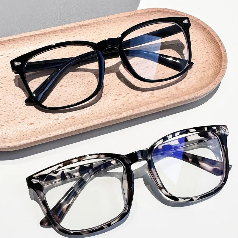 2pcs Women's Square Blue Light Blocking Glasses - Minimalist Black & Clear, Perfect for School/Office Use