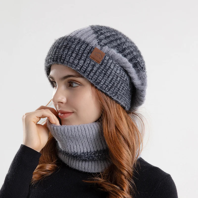 Xinbaoguan 100% acrylic 9971 winter thick and warm ear protection woolen hat with velvet scarf two-piece set knitted hat