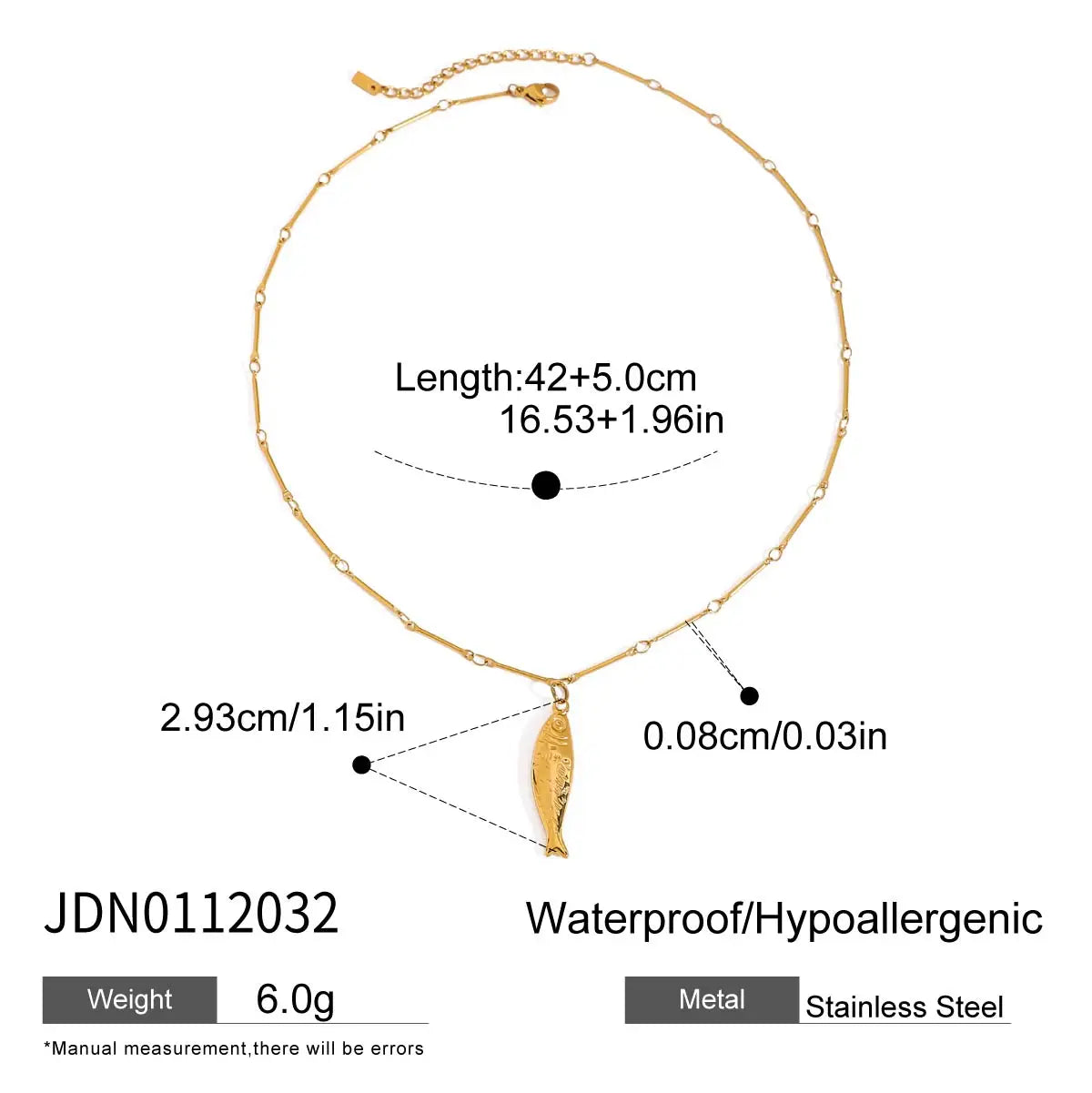 Uworld Fashion Ocean Small Fish Pendant Necklace 18K Gold Color Plated Stainless Steel Waterproof Fish Pendant Necklace Women's