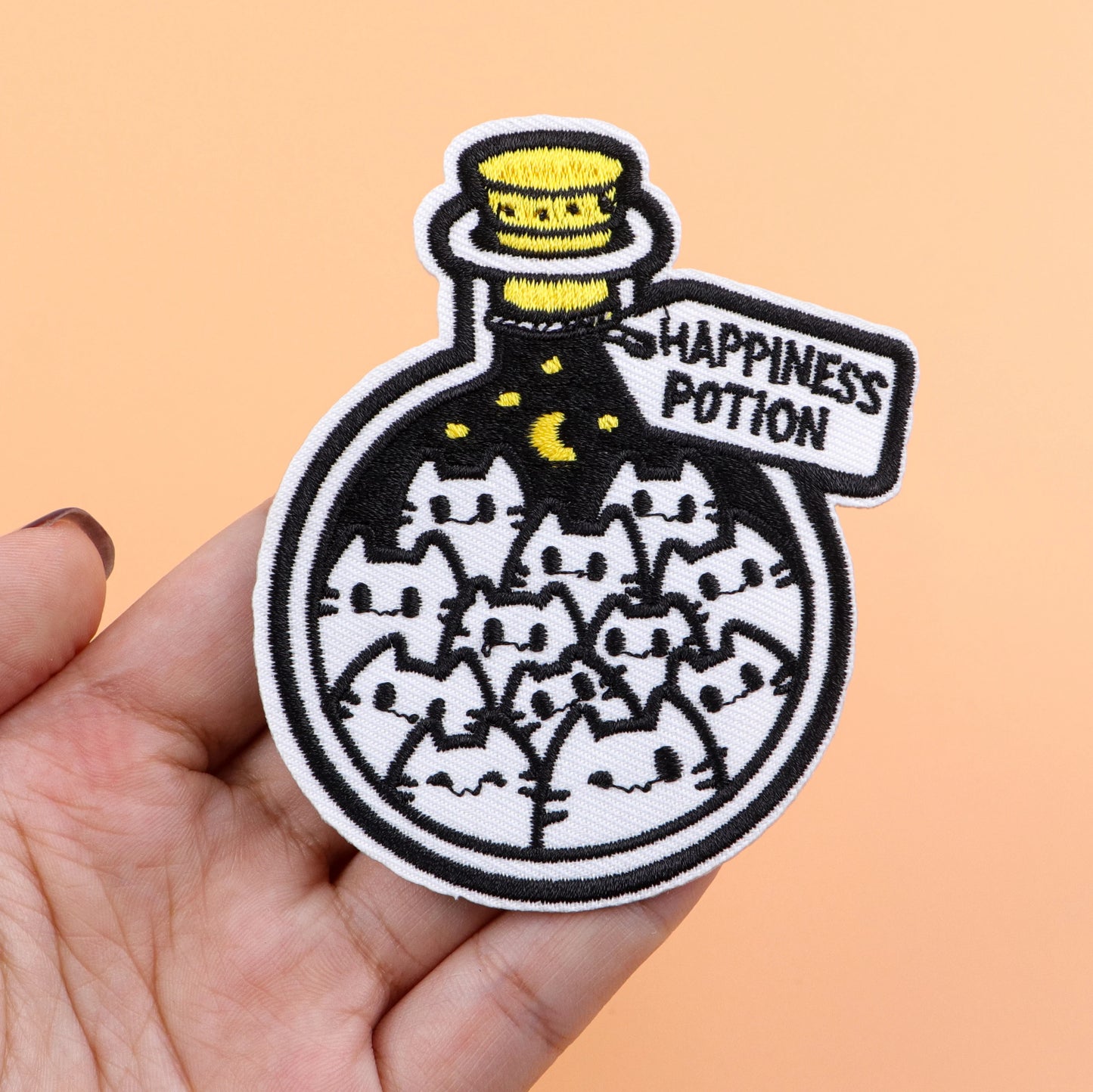 Black Cat Embroidery Patch Happiness Iron On Patches For Clothing Thermoadhesive Patches On Clothes DIY Sew Badges