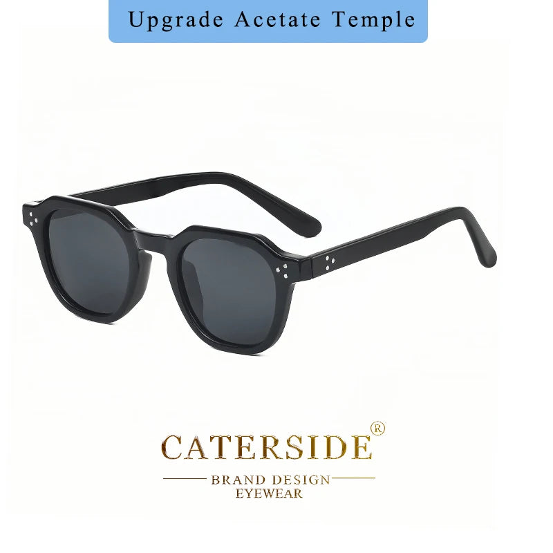CATERSIDE Retro Polarized Sunglasses Men Acetate Temple / TR Frame Polygon Women Sun Glasses High Quality Travel UV400 Eyewear