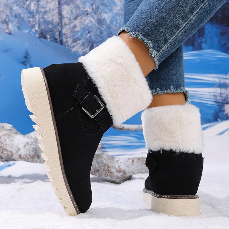 Winter Non Slip Faux Suede Snow Boots Women Plus Size 43 Faux Fur Platform Ankle Boots Woman Fleece Lining Warm Outdoor Footwear