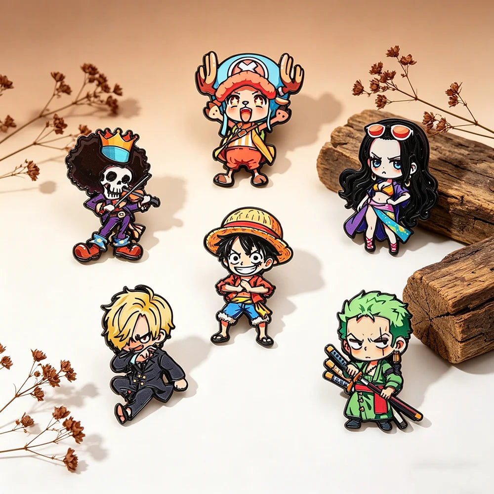 6pcs One Piece Enamel Pins Set - Cartoon Badges for Backpack Brooches Lapel Pin Collection