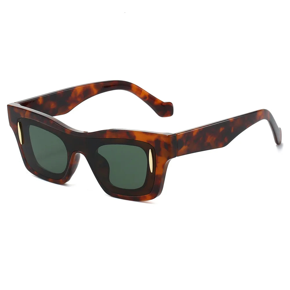 JNPCXI New Fashion Women Square Sunglasses Shades UV400 Black Tea Retro Rivets Double Color Men Sun Glasses