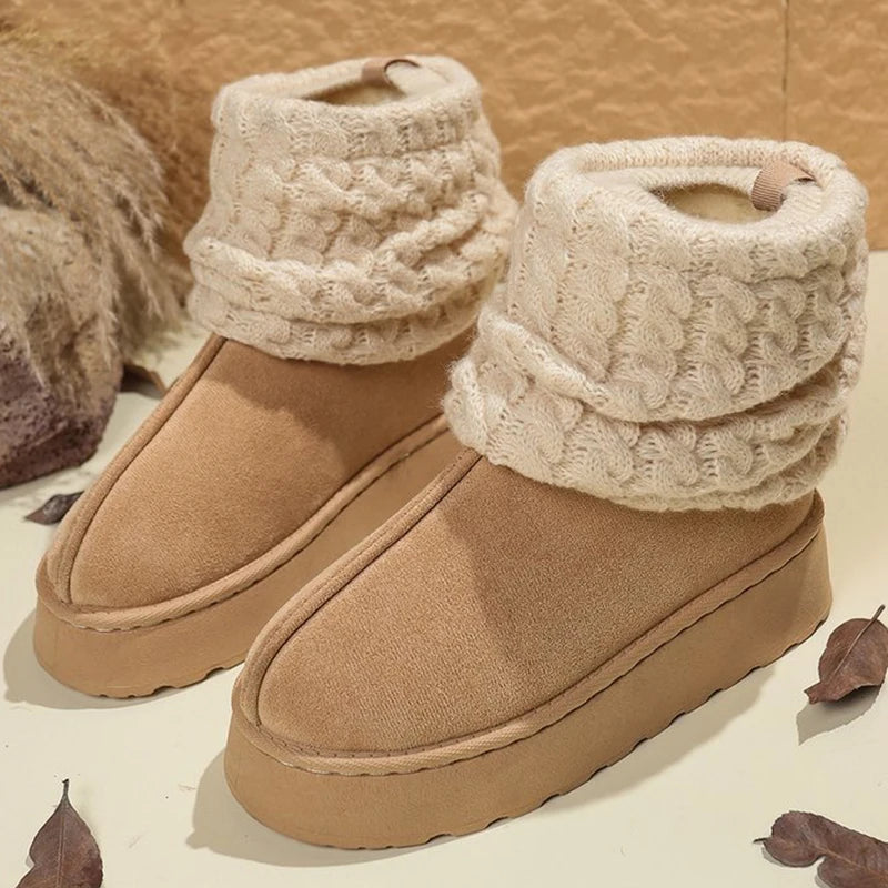 Fashion Knitted Leg Covers Snow Boots Women Winter Warm Faux Fur Ankle Boots Woman Plus Size 37-43 Platform Botas Female
