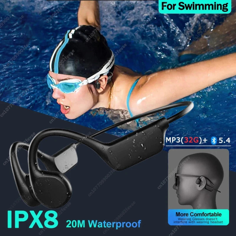 BMAD Bone Conduction Headphones IPX8 Waterproof MP3 Bluetooth5.4 Wireless Swimming Headphones With Mic Swimming Sports Fitness