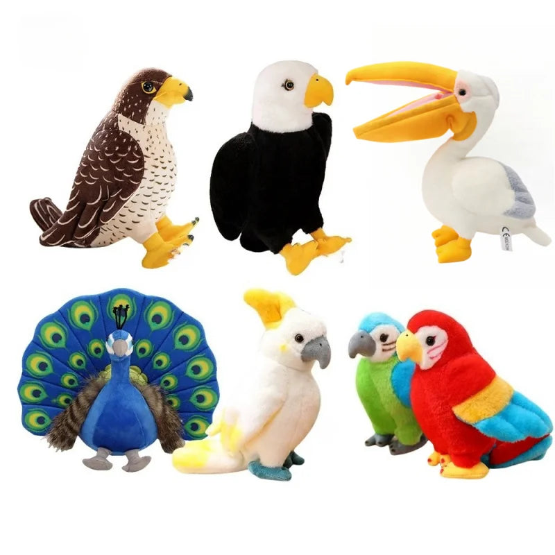 Simulation Stuffed Animal Cute Birds Parrots Toucan Eagle Peacock  Pigeon Plushies Toys Educational Gift