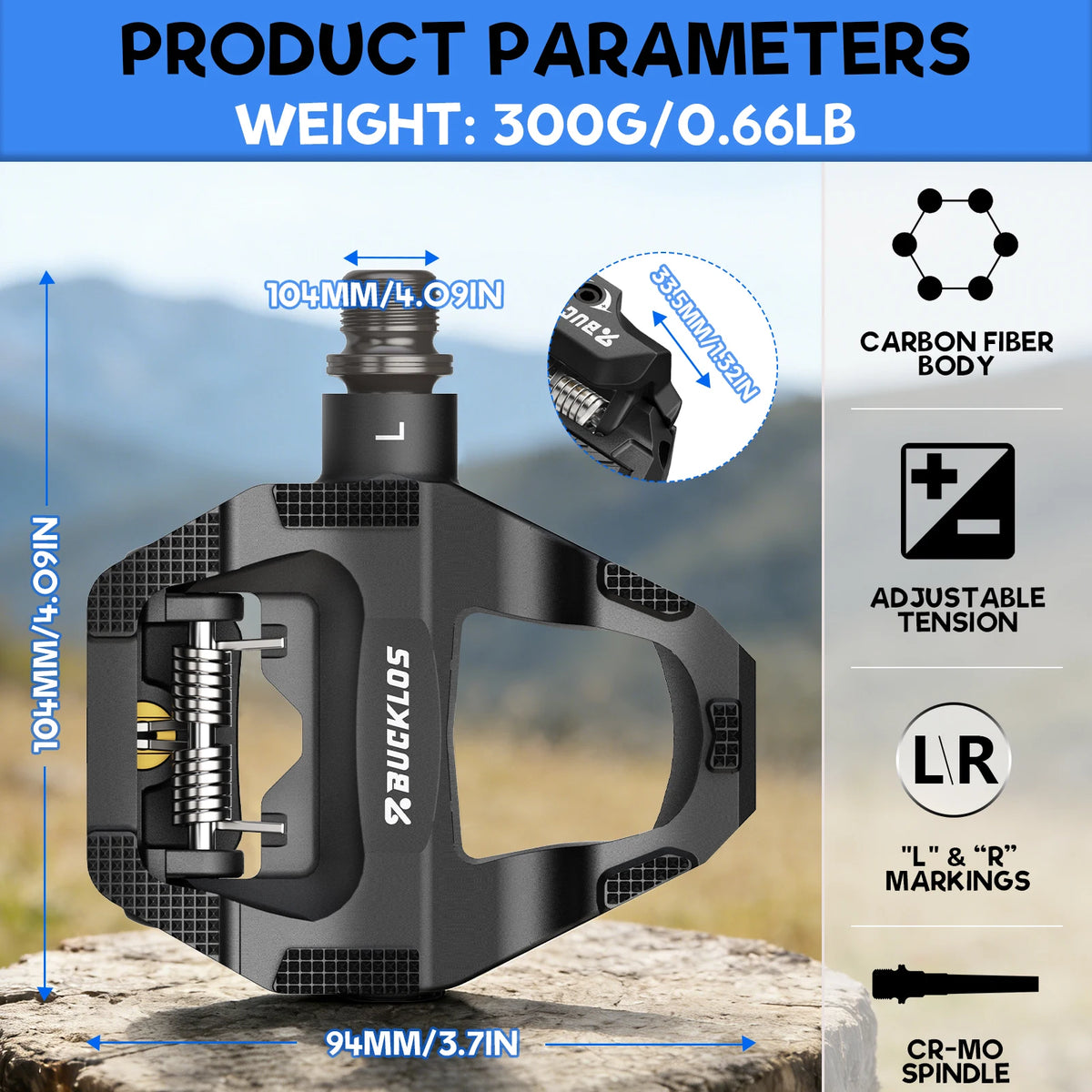 BUCKLOS Carbon Road Bike Lock Pedals for Shimano SPD SL 6 Degree Bicycle Self-Locking Pedal with Locking Plate Cycling Parts