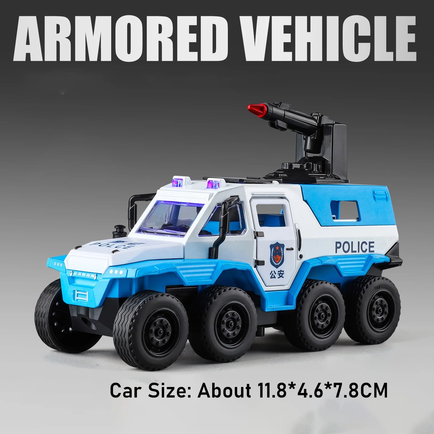 1:36 Conqueror SWAT Armored Vehicle Alloy Diecast Model Toys Car Doors Opened Sound Light Pull Back Cars Festival Gift for Child