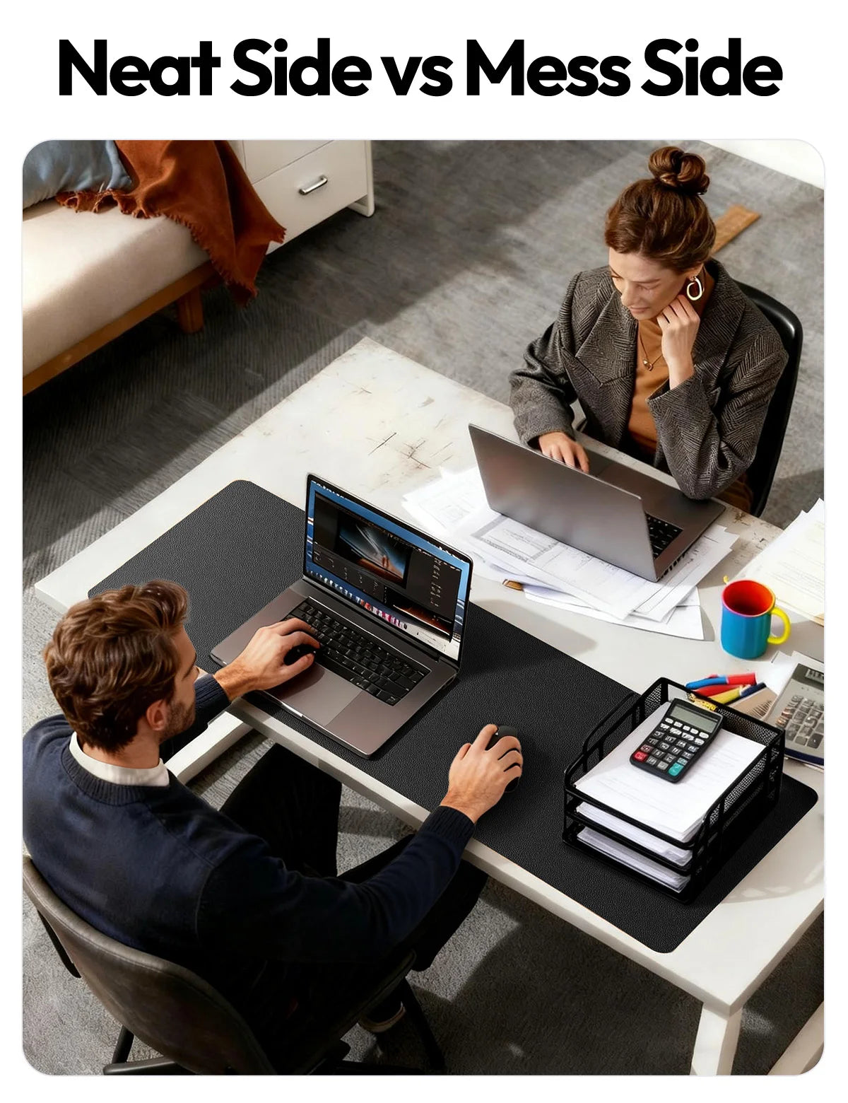 Leather Office Desk Pad Protector, Large Mouse Pad, Non-Slip, PU Leather, Laptop Desk Blotter, Waterproof Writing Pad for Office