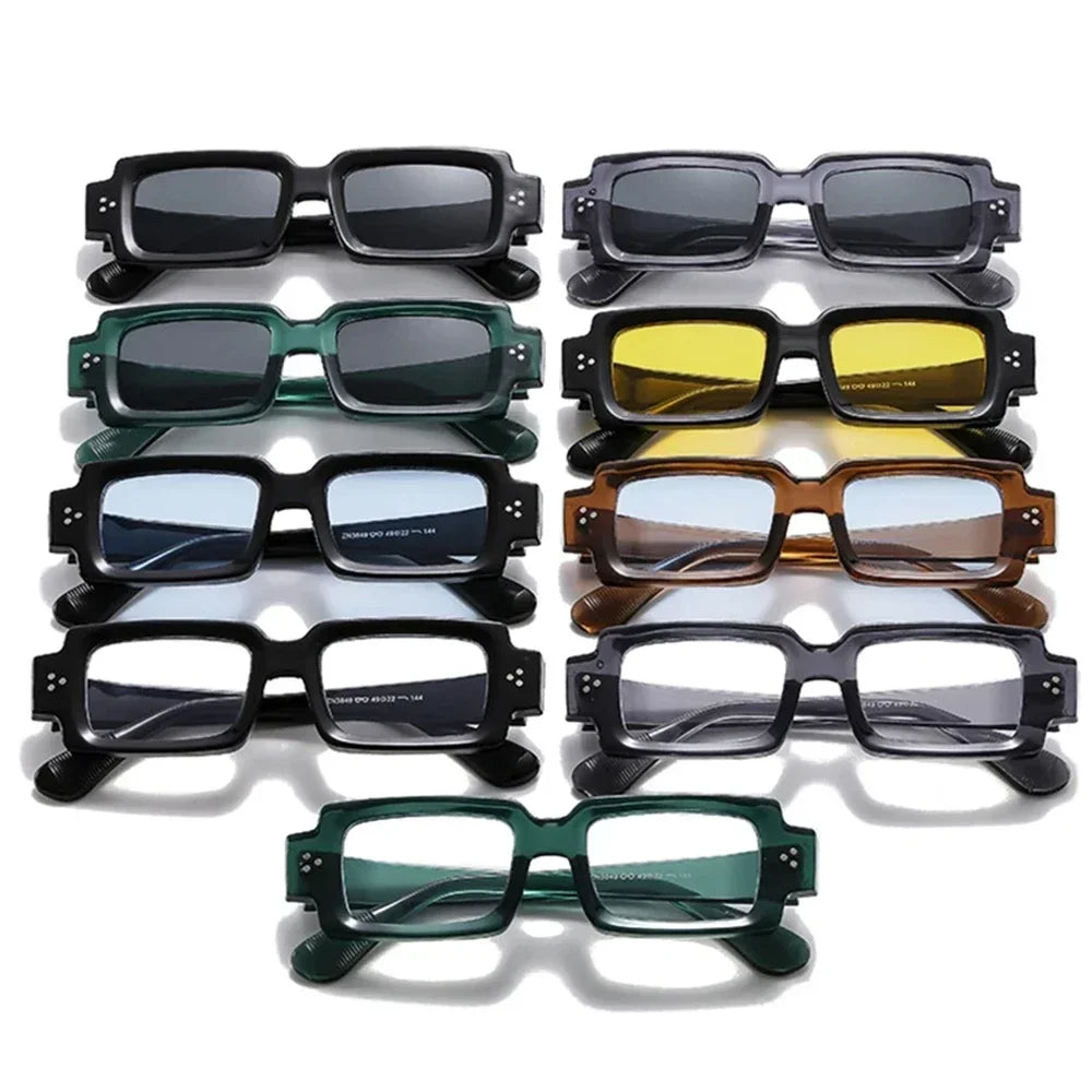 JNPCXI Ins Popular Fashion Square Rivets Men Sunglasses Vintage Punk Gradient Women Trending Yellow Lens Sun Glasses Shades