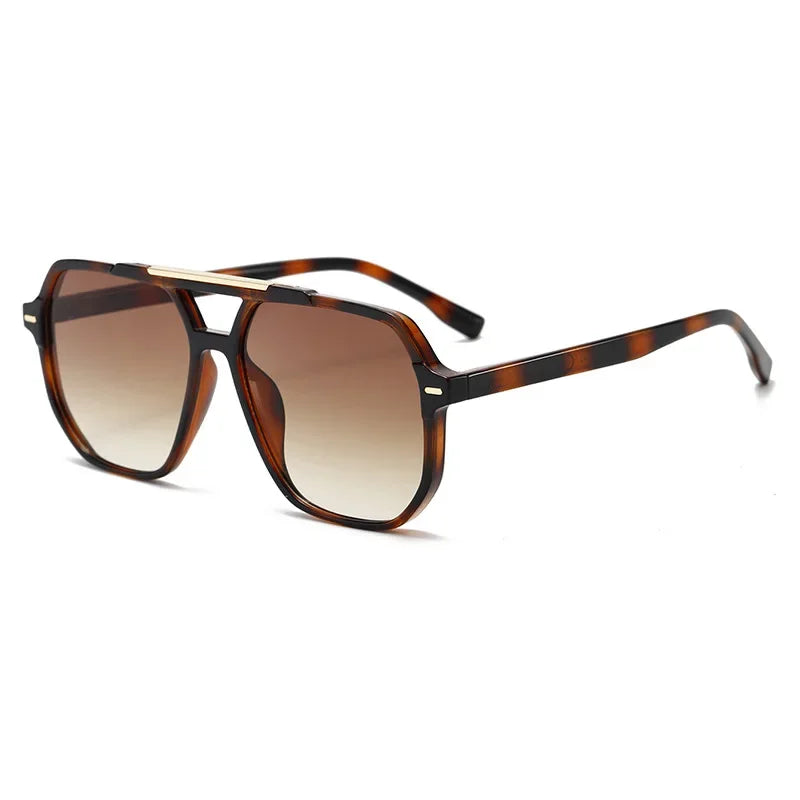 JNPCXI New Retro Double Bridges Square Women Sunglasses Fashion Green Pink Gradient Shades UV400 Men Rivets Sun Glasses