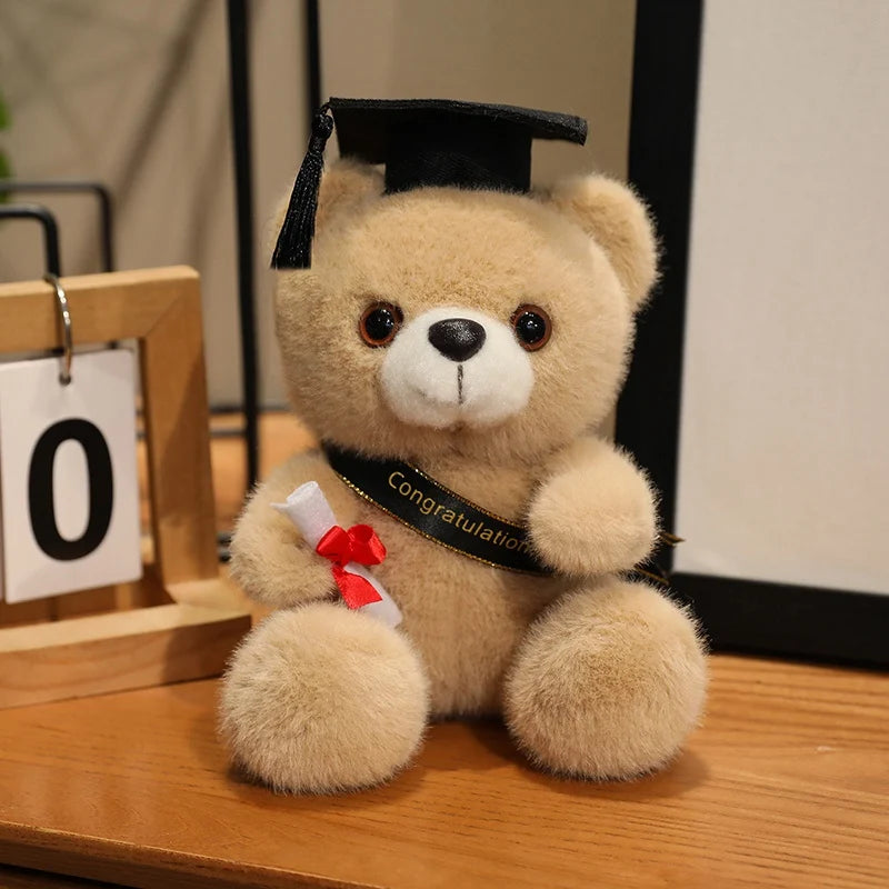 18cm Cute Doctor Cap Bear Doll Clothes Bear Stuffed Animals Plush Toys Boys Girls Students Graduation Gift Home Decoration