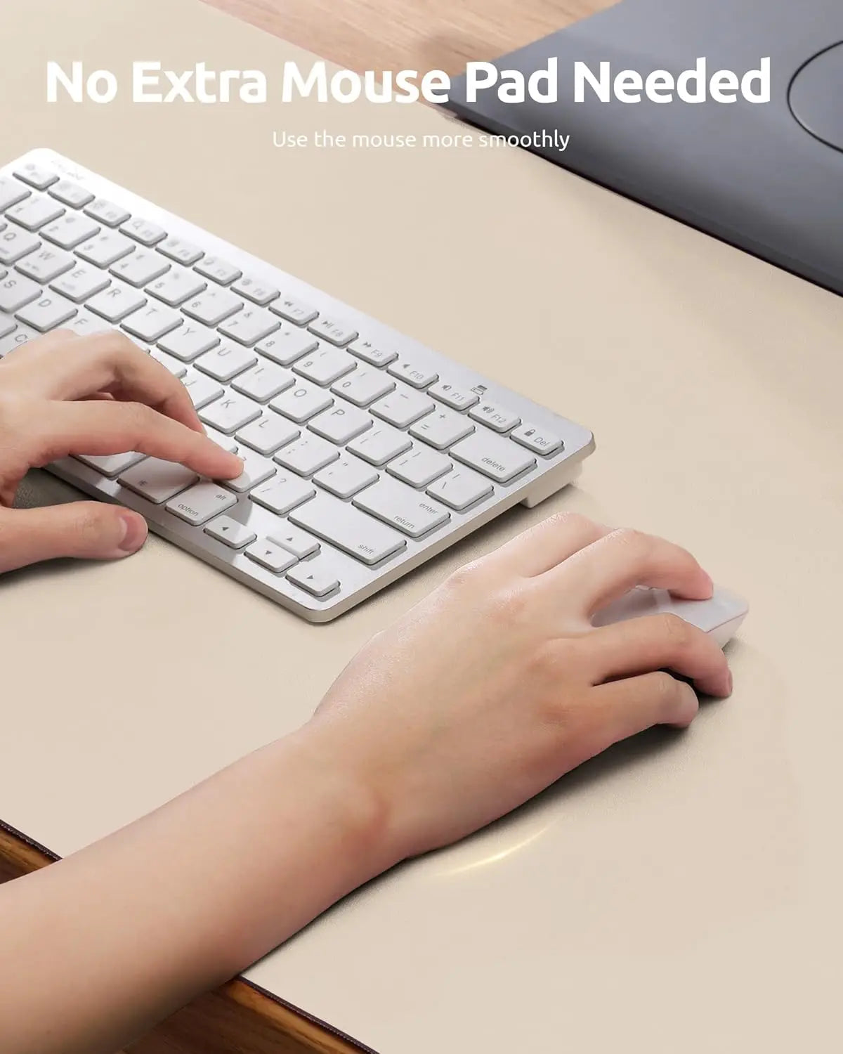 Large White Mouse Pad, Office Desk Mat, Non-Slip PU Leather Desk Pad Protector