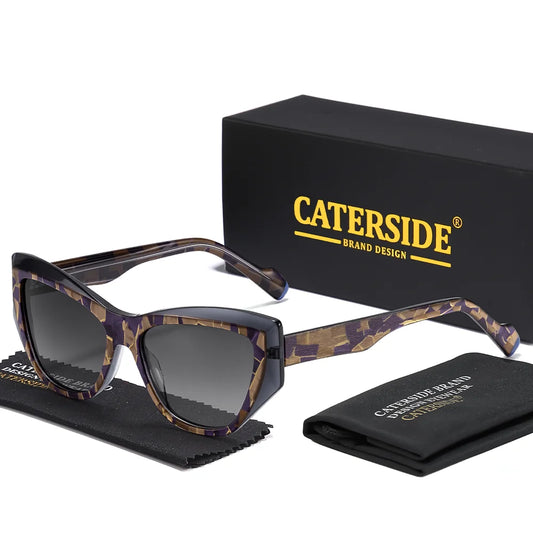 CATERSIDE Women Fashion Cat Eye Sunglasses Acetate Frame Spring Hinge Polarized Sun Glasses Men Business Holiday Gift Glasses
