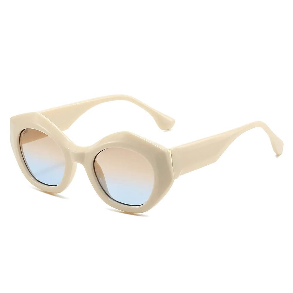 JNPCXI New Polygon Cat Eye Sunglasses Men Gradient Shades UV400 Vintage Matte Tea Women Sun Glasses