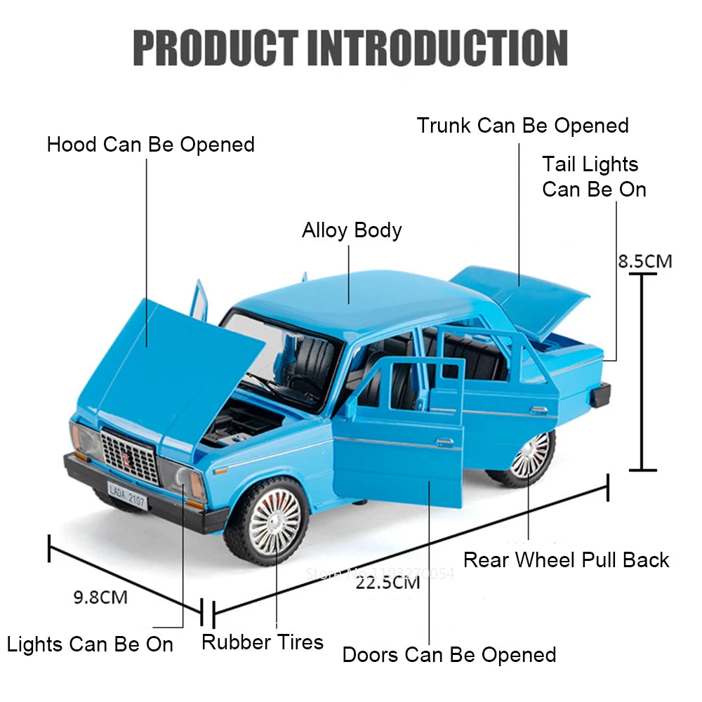 1:18 Russia LADA 2107 NIVA Alloy Diecast Models Toy Car 6 Doors Opened Sound Light Pull Back Vehice Collect Gift Children's Toys