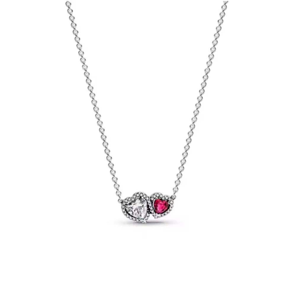 Orig 925 sterling silver plated Shining red heart-shaped Women Necklace Pendant