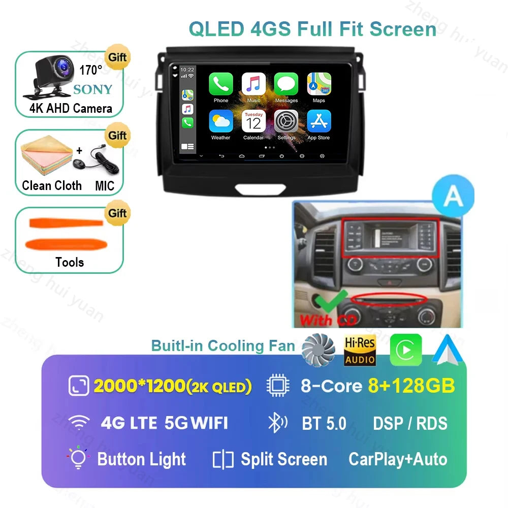 Android 16 CarPlay Auto For Ford Ranger 2015 - 2022 Car Radio Multimedia navigation video DVD Autoradio Stereo 2din 4G