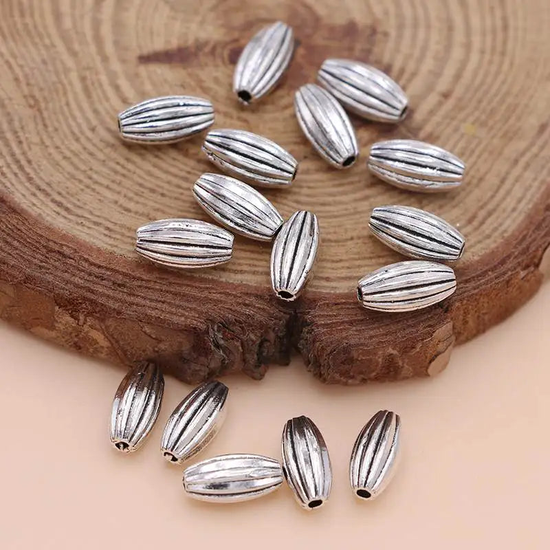 20Pcs Silver Plated Oval Loose Spacer Beads for Jewelry Making Bracelet DIY Handmade Accessories Necklace