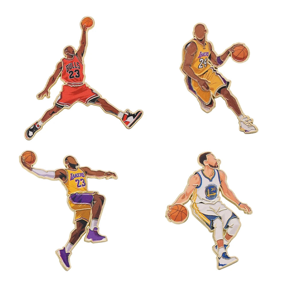 4 PCS 23th Player Enamel Brooch  Creative Design Sport Metal Badge Clothe Punk Lapel Pin Jewelry Friend Gift