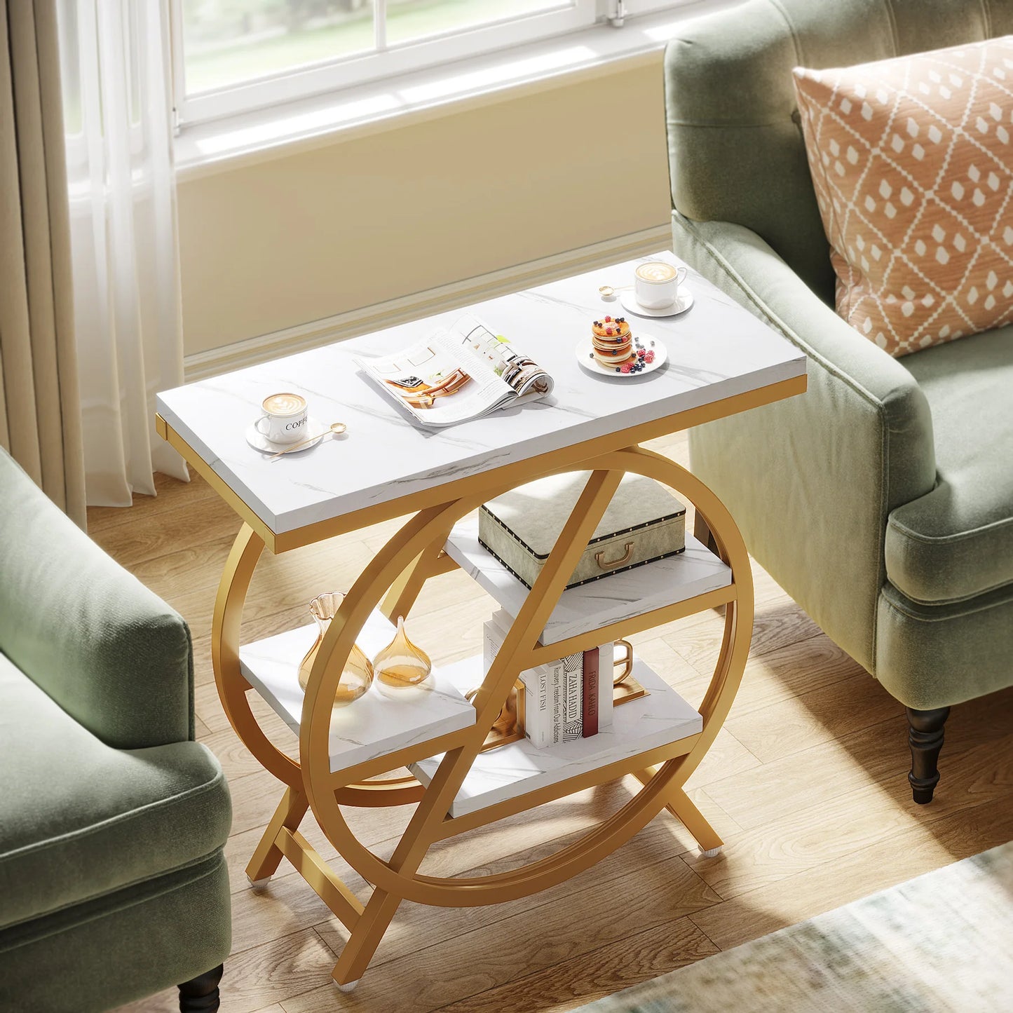 Tribesigns  Living Room 3-Tier Narrow Side End Table w/ Storage White Side Table