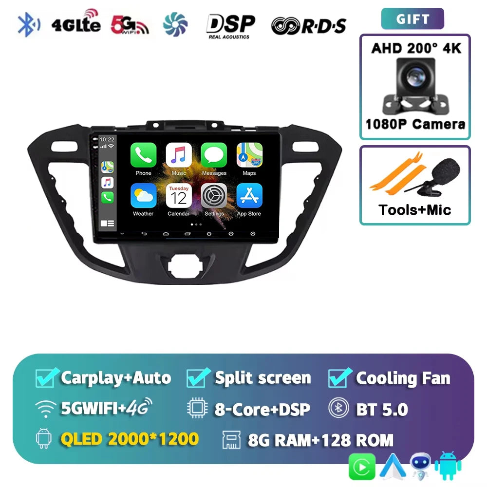 Android15 Carplay Auto WIFI+4G Car Radio For Ford Transit Custom 2013-2018 Multimedia GPS Video Player Stereo 2din Head Unit DSP