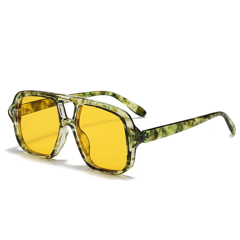 JNPCXI New Ins Popular Fashion Double Bridges Square Men Sunglasses Vintage Punk Yellow Shades UV400 Men Trending Sun Glasses