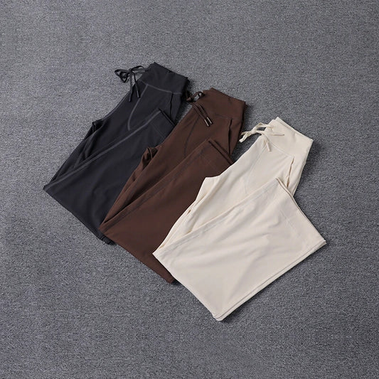 High Quality High-waist Loose Straight-leg Yoga Pants Women's Skin Friendly Nudity Casual Drawstring Quick-dry Gym Bell-bottoms