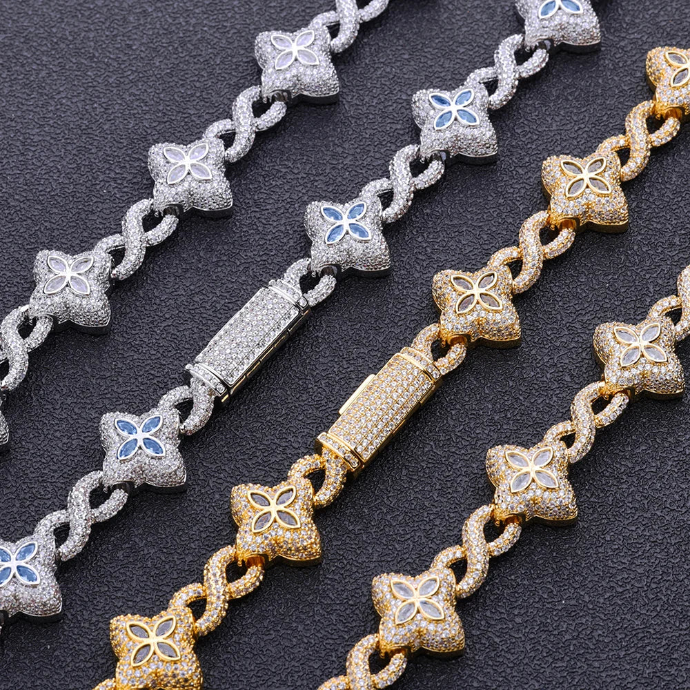 Iced Out Colorful Diamond Cuban Necklace Hip Hop 8mm Infinite Flower Cuban Chain