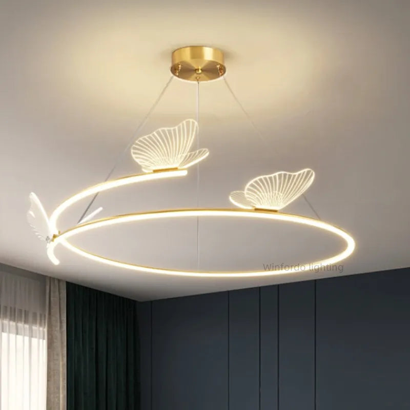 Fashion Simple Modern Living Room Chandelier Butterfly Decor LED Round Lights
