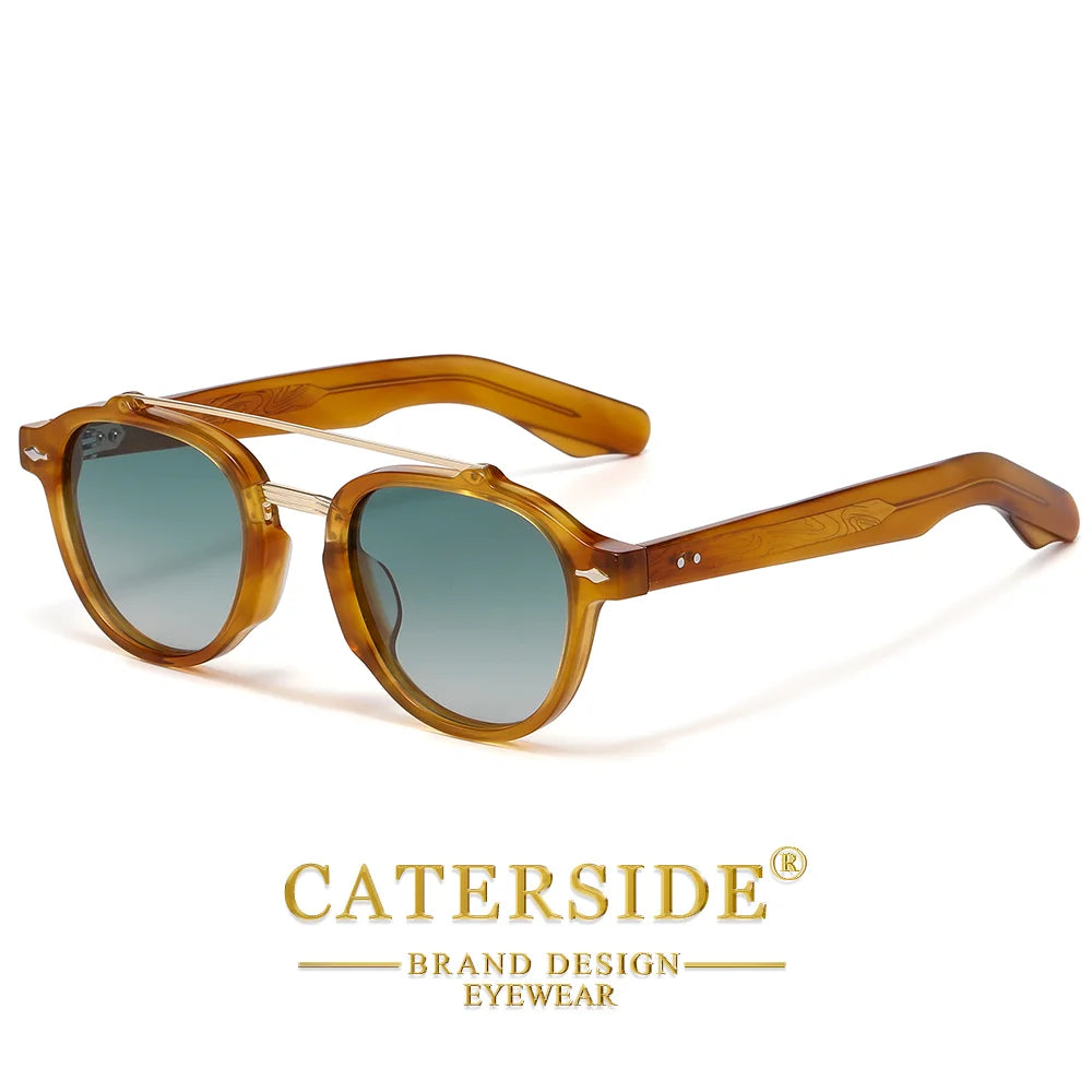 CATERSIDE Men's Flat Top Double Bridges Polarized Sunglasses Acetate Square Suneyeglass Women Fashion Retro Gifts Eyewear UV400